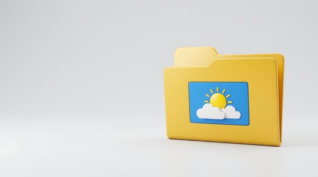 3d yellow folder icon with weather symbol