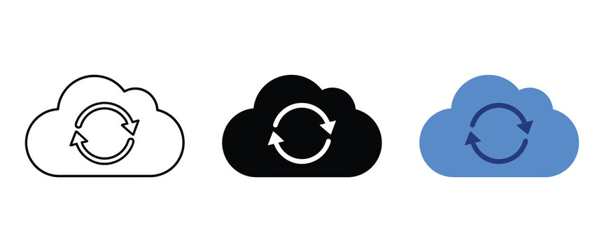 Cloud sync icon set, interface symbol for data reload and backup, vector illustration.