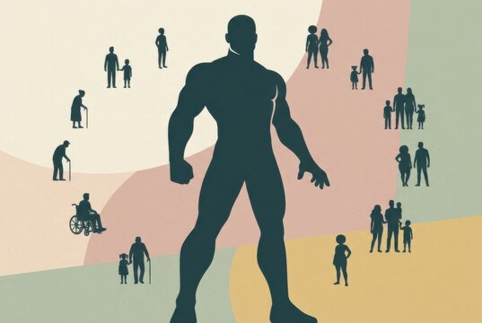 Human Scale Silhouette with Diverse People on Pastel Abstract Background