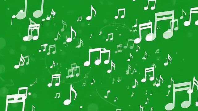 Dynamic floating white musical notes background loop video with vibrant green color theme