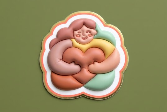 Pastel Hugging Heart Sticker for Wellness and Social Media Design
