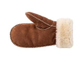 Brown Suede Winter Mitten With Fur © ieps