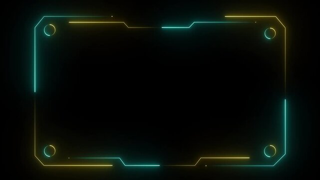Cyber style hud frame animation built for futuristic data screens. Tech inspired digital border creating a structured display layout. Sci fi frame overlay suitable for simulations analytics.4k video