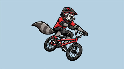 Obraz premium Raccoon character performing a jump on a BMX bike.
