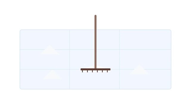 Traditional Salt Harvesting Animation with Wooden Rake and White Salt Piles in Evaporation Pans