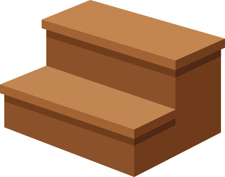 Brown Wooden 2-Step Small Staircase Platform Flat Vector Illustration, Minimalist Step Stool Icon Isolated