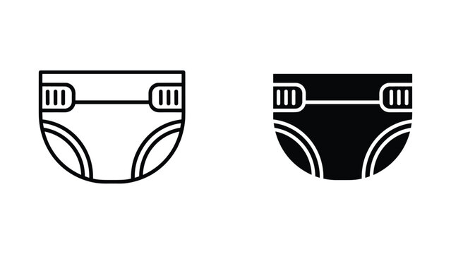 Disposable baby diaper with side tabs line art and solid icons