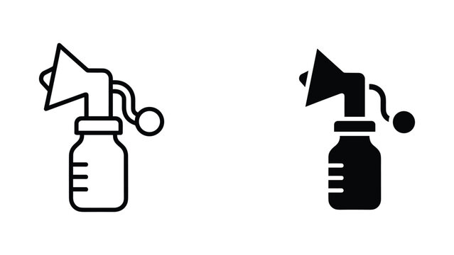 Manual breast pump icon set with bottle for breastfeeding support