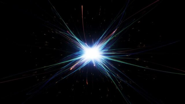 Multicolored Light Trails Radiate from a Brilliant Center Across a Black Abstract Background