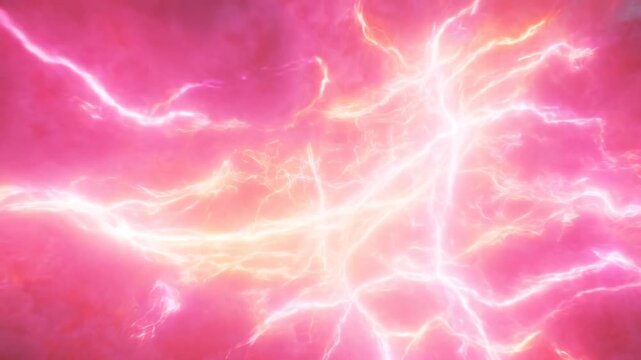 Branching White and Orange Energy Bolts Pulse Across a Glowing Pink Abstract Field