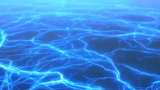 Glowing blue ripples shimmer and flow across an abstract water surface