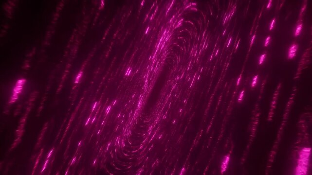Magenta light trails spiraling through a dark abstract space in a flowing circular motion