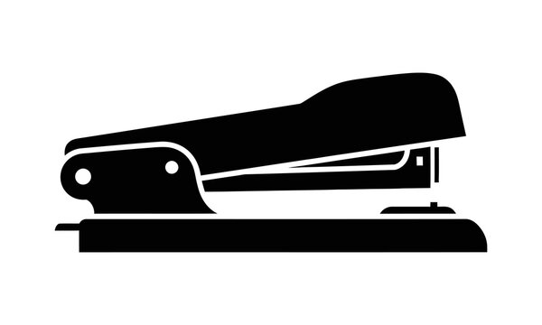 Minimalist black silhouette icon of an office stapler on white background