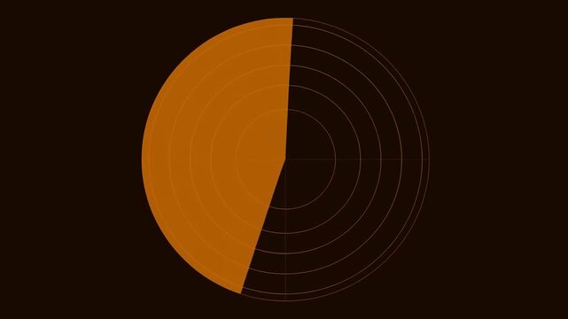 Orange circular sector rotating across concentric rings against a dark geometric background