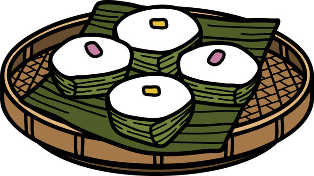 Tako coconut pudding with topping wrapped in a banana leaf Thai dessert