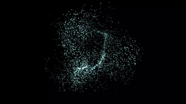 Cosmic Particle Burst A stunning motion background loop showing vibrant blue stardust particles expanding outward, glowing intensely, and gradually fading away into the pitch-black space void