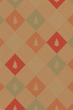 Seamless christmas argyle pattern with pine trees on a textured brown background