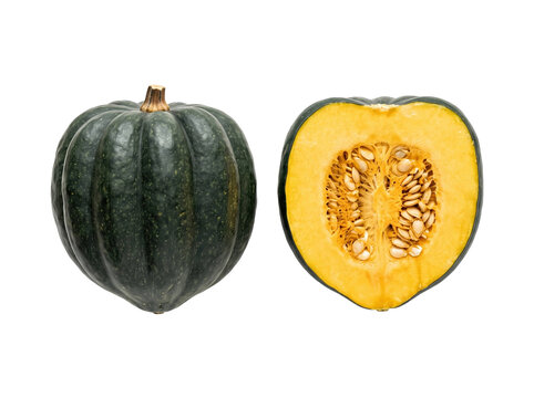 Whole and Halved Acorn Squash