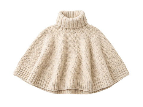 Beige Knitted Turtleneck Poncho