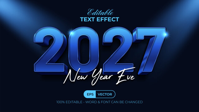 New Year Editable Text Effect 3D Blue Color Style