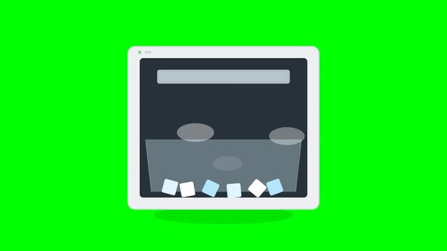 Automatic Ice Maker Machine with Falling Cubes and Water Refill Animation on Green Screen