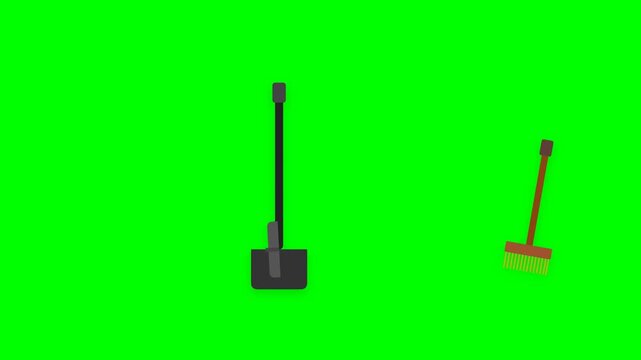 Professional 2D Flat Dustpan and Brush Sweeping Animation with Closing Lid on Chroma Key Green