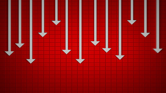 Title Red 3d downward arrows illustrating decline reduction falling trends negative growth analytics finance business performance and data movement visualization concept