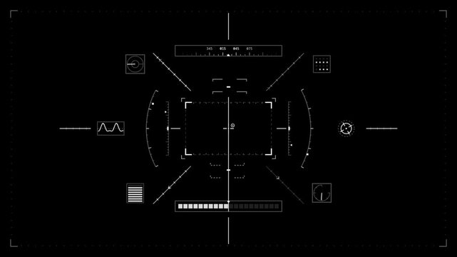 Futuristic hud interface elements display digital data on black. Cyberpunk ui screen components provide sci-fi tech visuals for video projects.