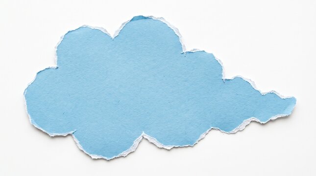 A light blue paper cloud shape with torn ragged edges isolated on a white background for creative design projects and copy space concepts