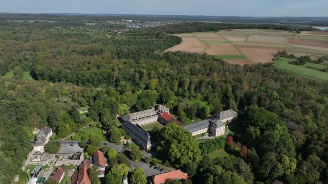 Aerial view, Arnsburg Abbey near Lich, Arnsburg, Hesse, Germany