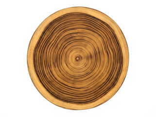 Fototapeta premium Natural teak wood cross section with growth rings | Circular tree trunk slice on white background | Detailed timber texture and dendrochronology pattern