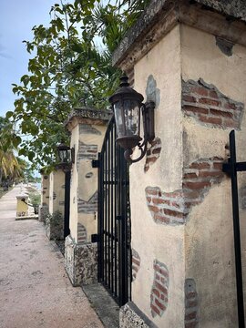 Street lamp on an old wall