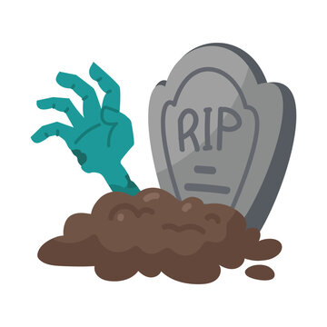 Animated spooky zombie hand rises from a grave with an RIP headstone, great for Halloween