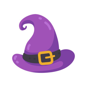 Cartoon illustration of a vibrant purple witch hat, a whimsical symbol of magic and Halloween