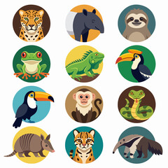Fototapeta premium Wild animal head icons in colorful circular frames.