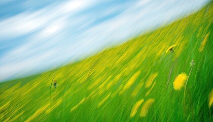 Naklejka premium Abstract Impression of a Dandelion Field Under a Blurry Sky