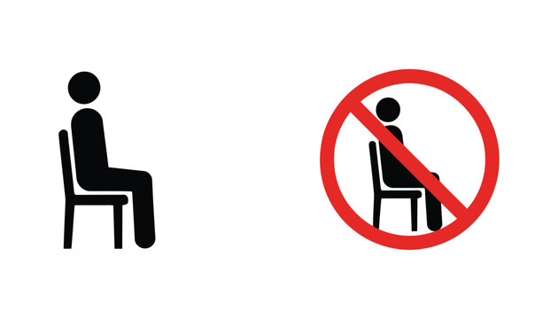 Person sitting icon and prohibited sitting sign with no sitting