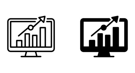 Obraz premium Growth Chart Monitor Icons, Business Analytics Display, Financial Data Progress, Digital Marketing Performance
