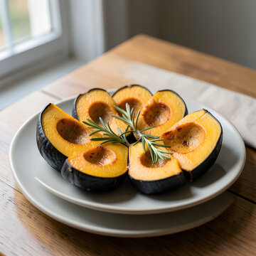 Roasted acorn squash wedges with rosemary