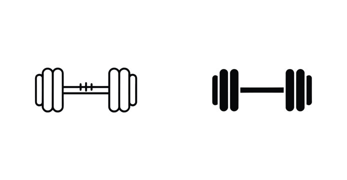 Black outline barbell weights vector illustration fitness gym equipment icons