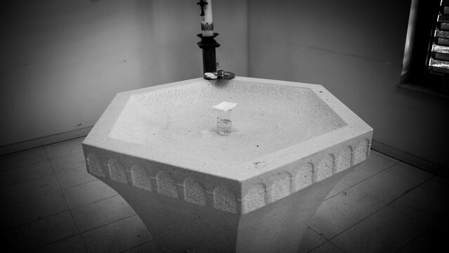 Closeup photo of baptismal equipment