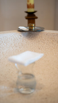 Closeup photo of baptismal equipment