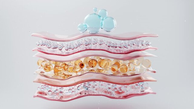3D animation showing skin layers and hydration boost. Perfect for cosmetic explainer, skincare science, and anti-aging product visuals.