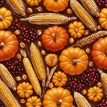 Autumn harvest wheat pumpkin cranberry thanksgiving pattern