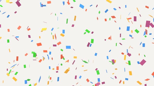 Colorful confetti falling and spinning on white background, seamless loop 4K