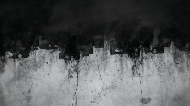 Abstract grunge texture with dark paint strokes on a weathered concrete wall surface