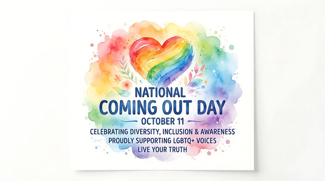 "NATIONAL COMING OUT DAY," "OCTOBER 11," and "CELEBRATING DIVERSITY, INCLUSION & AWARENESS &mdash; PROUDLY SUPPORTING LGBTQ+ VOICES &mdash; LIVE YOUR TRUTH" below.