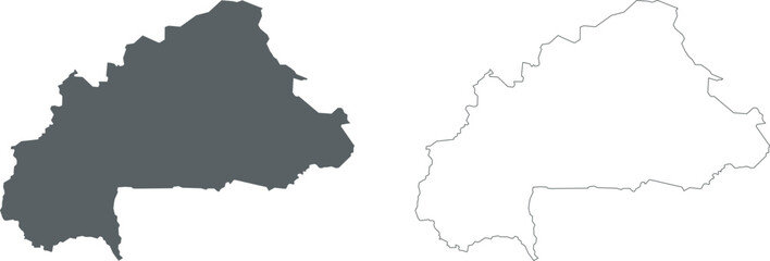 Fototapeta premium Vector silhouette and outline map of Burkina Faso isolated on white background