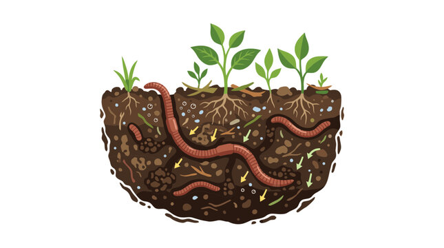 Earthworms and Soil Cross Section Illustration