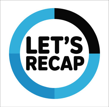 Lets recap typography icon badge, circular summary feedback label for business presentation, isolated vector illustration.